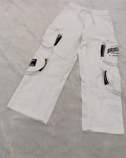 BOYS JEANS CODE-A283 Boys Black Oversized T-Shirt with White Cargo Pants Set | Stylish Kids Co-Ord Set