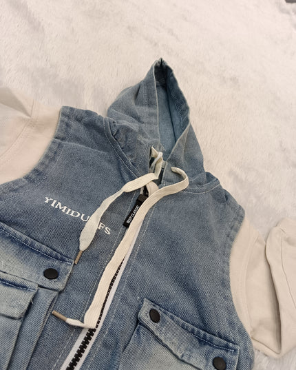 BOYS TSHIRT CODE-A266 Boys Denim Hooded Sleeveless Jacket | Stylish Casual Hoodie