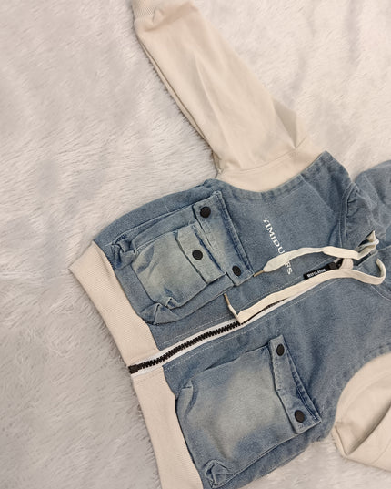 BOYS TSHIRT CODE-A266 Boys Denim Hooded Sleeveless Jacket | Stylish Casual Hoodie