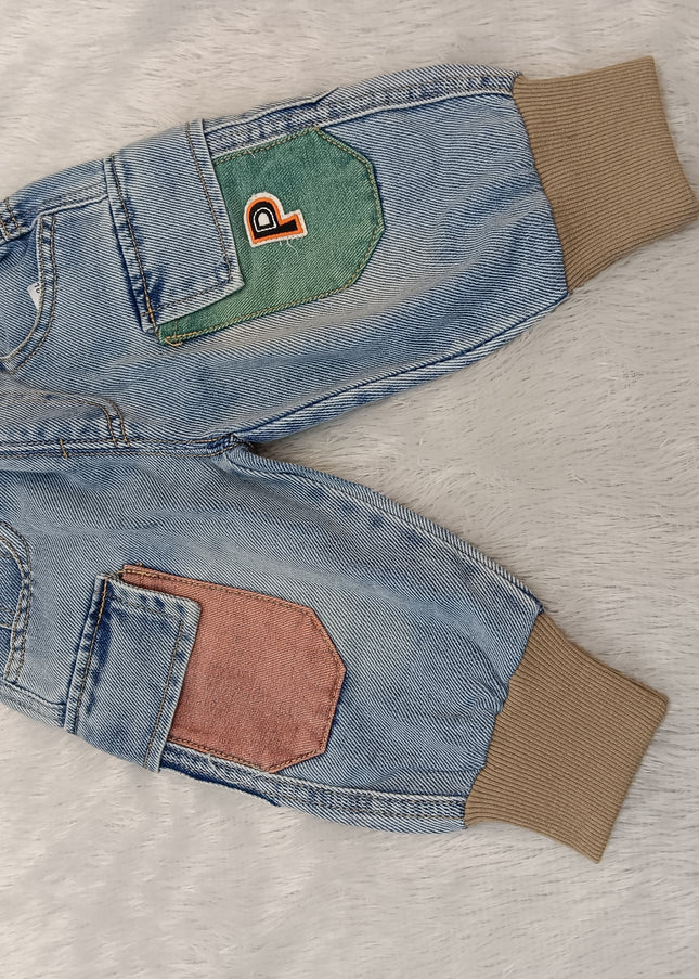 BOYS JEANS CODE-A267 Boys Light Blue Cargo Denim Jeans | Multi-Pocket Casual Jogger Fit Jeans for Kids
