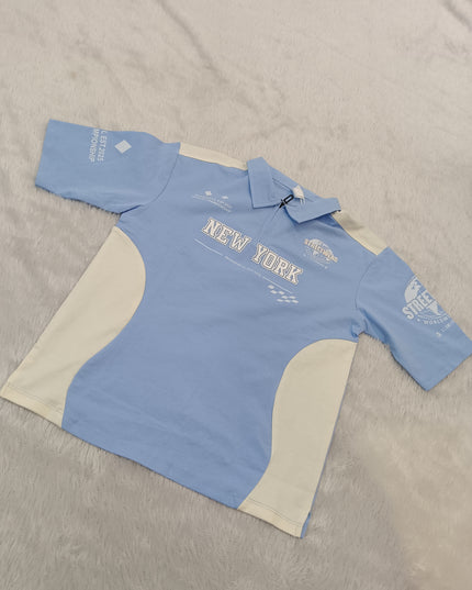 BOYS TSHIRT CODE-A278 Boys Light Blue Printed Polo T-Shirt | Half Sleeve Casual T-Shirt