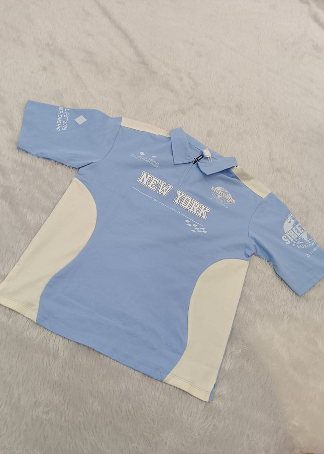 BOYS TSHIRT CODE-A278 Boys Light Blue Printed Polo T-Shirt | Half Sleeve Casual T-Shirt