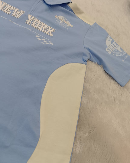 BOYS TSHIRT CODE-A278 Boys Light Blue Printed Polo T-Shirt | Half Sleeve Casual T-Shirt