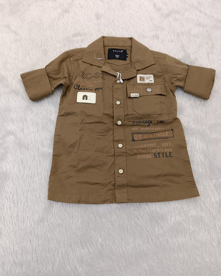 BOYS SHIRT CODE-A277 Boys Brown Casual Full Sleeve Shirt with Front Pockets & Printed Details