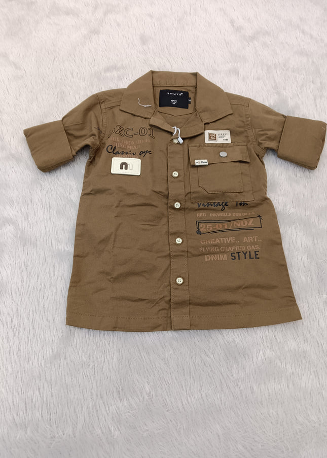 BOYS SHIRT CODE-A277 Boys Brown Casual Full Sleeve Shirt with Front Pockets & Printed Details