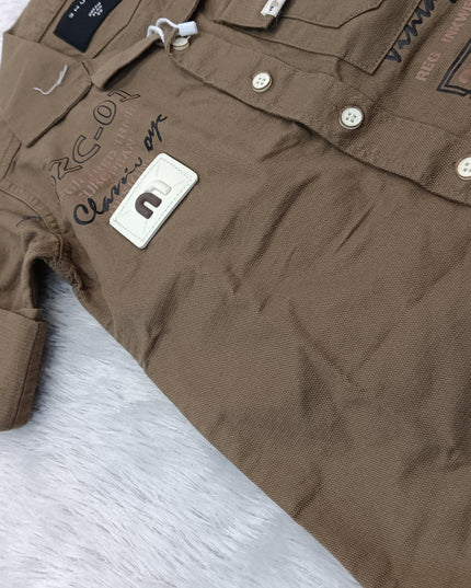 BOYS SHIRT CODE-A277 Boys Brown Casual Full Sleeve Shirt with Front Pockets & Printed Details