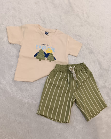 BOYS SET CODE-A286 Boys Cotton T-Shirt & Shorts Set – Born to Explore Printed Co-Ord Set | He And She Kidswear