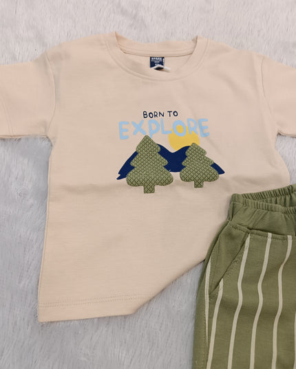 BOYS SET CODE-A286 Boys Cotton T-Shirt & Shorts Set – Born to Explore Printed Co-Ord Set | He And She Kidswear