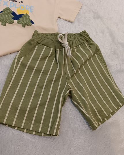 BOYS SET CODE-A286 Boys Cotton T-Shirt & Shorts Set – Born to Explore Printed Co-Ord Set | He And She Kidswear