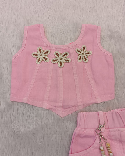 GIRLS CODINATE CODE-A272 Girls Pink Floral Cord Set | Sleeveless Top & Shorts Set