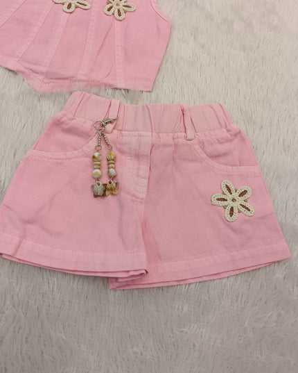 GIRLS CODINATE CODE-A272 Girls Pink Floral Cord Set | Sleeveless Top & Shorts Set