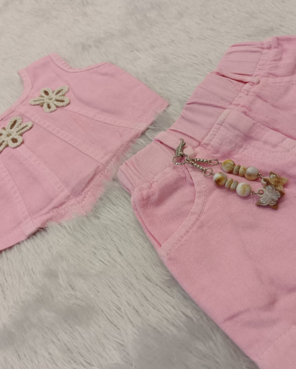 GIRLS CODINATE CODE-A272 Girls Pink Floral Cord Set | Sleeveless Top & Shorts Set
