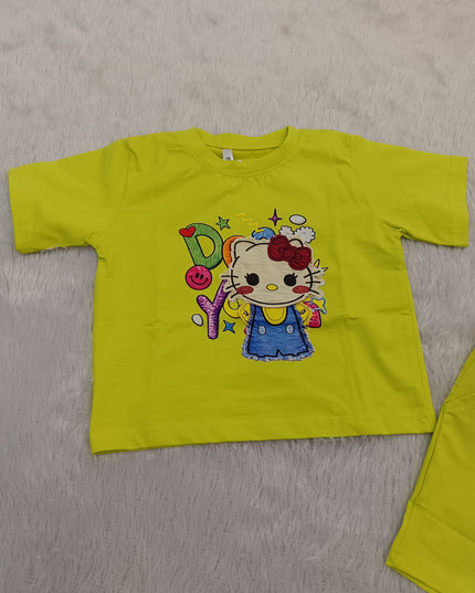 GIRLS CODINATE CODE-A273 Girls Lime Green Printed T-Shirt & Shorts Co-Ord Set