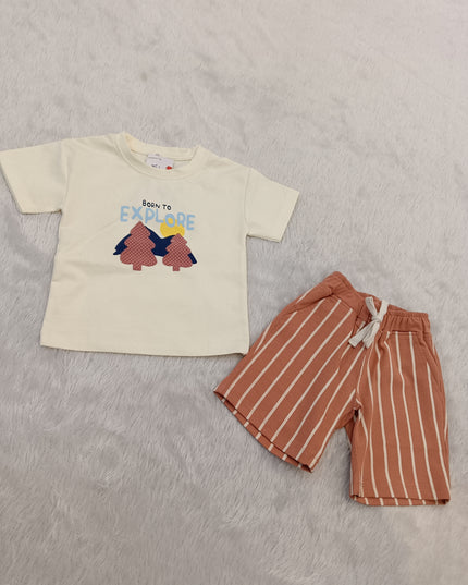 BOYS SET CODE-A286 Boys Cotton T-Shirt & Shorts Set – Born to Explore Printed Co-Ord Set | He And She Kidswear