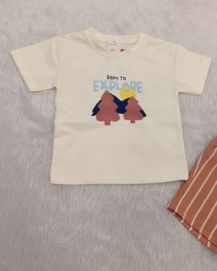 BOYS SET CODE-A286 Boys Cotton T-Shirt & Shorts Set – Born to Explore Printed Co-Ord Set | He And She Kidswear