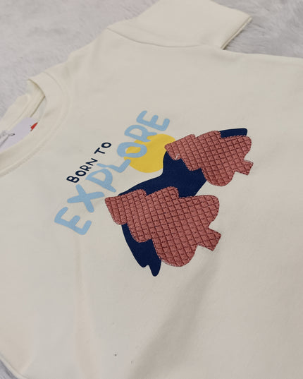BOYS SET CODE-A286 Boys Cotton T-Shirt & Shorts Set – Born to Explore Printed Co-Ord Set | He And She Kidswear