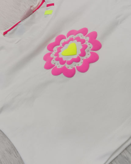GIRLS PLAZO SET CODE-A274 Girls White & Pink Printed Crop Top with Wide Leg Cargo Pants Set