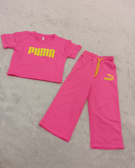 GIRLS CODINATE CODE-A282 Girls Pink Printed T-Shirt & Wide-Leg Pants Co-Ord Set