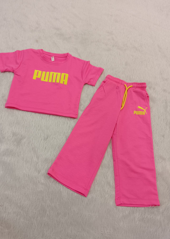 GIRLS CODINATE CODE-A282 Girls Pink Printed T-Shirt & Wide-Leg Pants Co-Ord Set