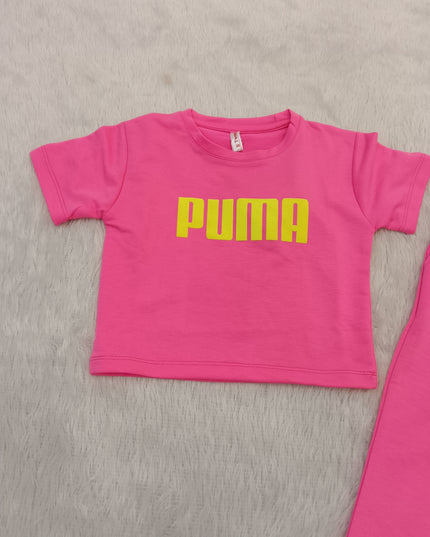 GIRLS CODINATE CODE-A282 Girls Pink Printed T-Shirt & Wide-Leg Pants Co-Ord Set