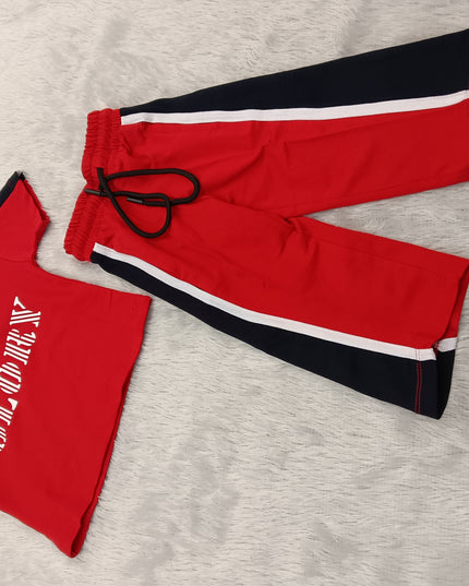 GIRLS CODINATE CODE-A281 Girls Red Printed T-Shirt & Wide Leg Pants Co-Ord Set