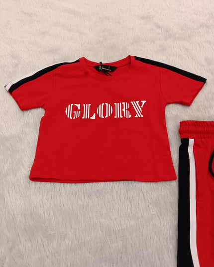 GIRLS CODINATE CODE-A281 Girls Red Printed T-Shirt & Wide Leg Pants Co-Ord Set