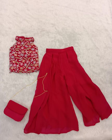 GIRLS PLAZO SET CODE-A276 Girls Pink Printed Halter Neck Top & Palazzo Set | Party Wear Co-Ord Set