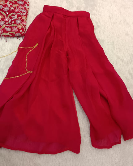 GIRLS PLAZO SET CODE-A276 Girls Pink Printed Halter Neck Top & Palazzo Set | Party Wear Co-Ord Set
