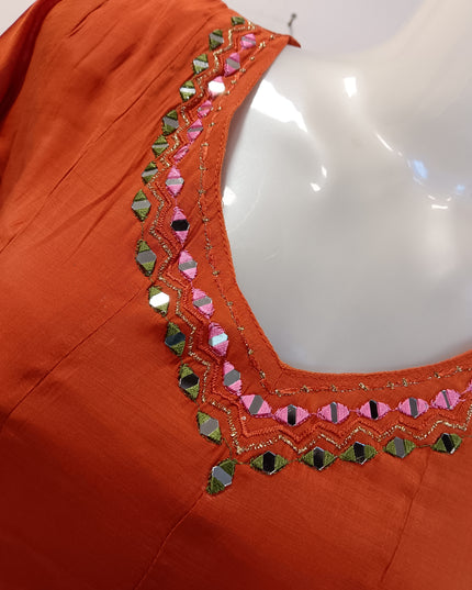 LADIES KURTI SET CODE-A289 Women’s Orange Embroidered Kurta Pant Set with Printed Dupatta