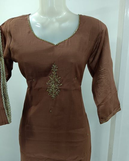 LADIES KURTI SET CODE-A293 Women’s Brown Embroidered Kurta Pant Dupatta Set | He and She