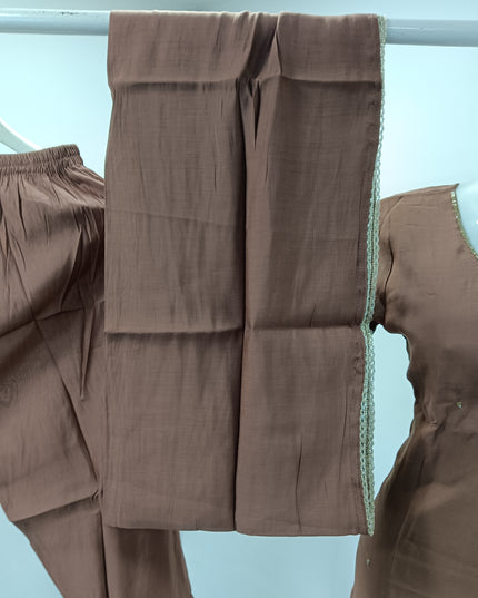 LADIES KURTI SET CODE-A293 Women’s Brown Embroidered Kurta Pant Dupatta Set | He and She