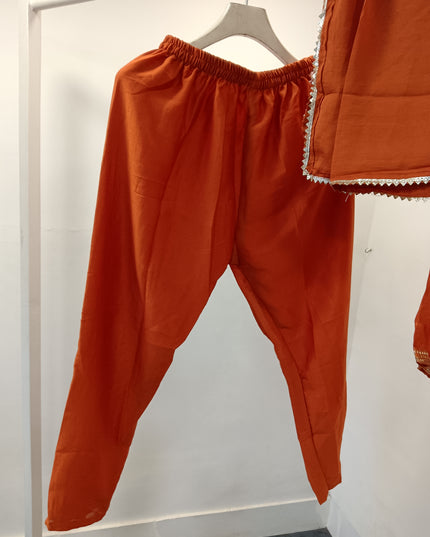LADIES KURTI SET CODE-A292 Women’s Orange Embroidered Straight Kurta Pant Set with Dupatta