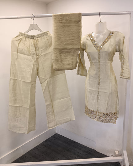 LADIES KURTI SET CODE-A287 Women’s Embroidered Ivory Kurta Pant Set with Dupatta | Festive Ethnic Suit Set