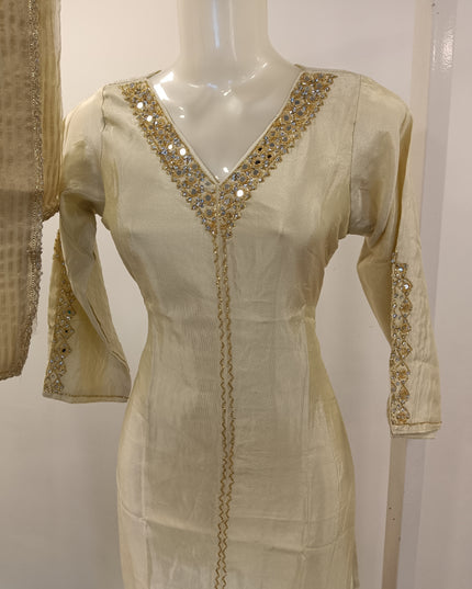 LADIES KURTI SET CODE-A287 Women’s Embroidered Ivory Kurta Pant Set with Dupatta | Festive Ethnic Suit Set