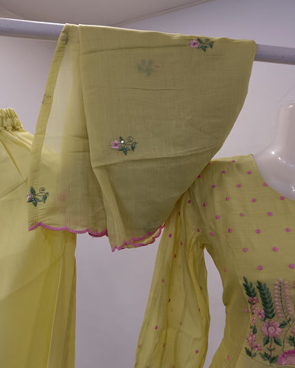 LADIES KURTI SET CODE-A280 Lime Green Floral Embroidered Kurta Pant Dupatta Set for Women