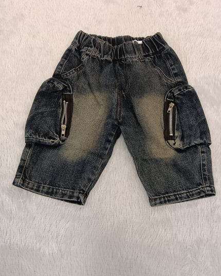 BOYS JEANS CODE-A304 Boys Black Denim Cargo Jeans with Zipper Pockets | Stylish Casual Jeans for Kids