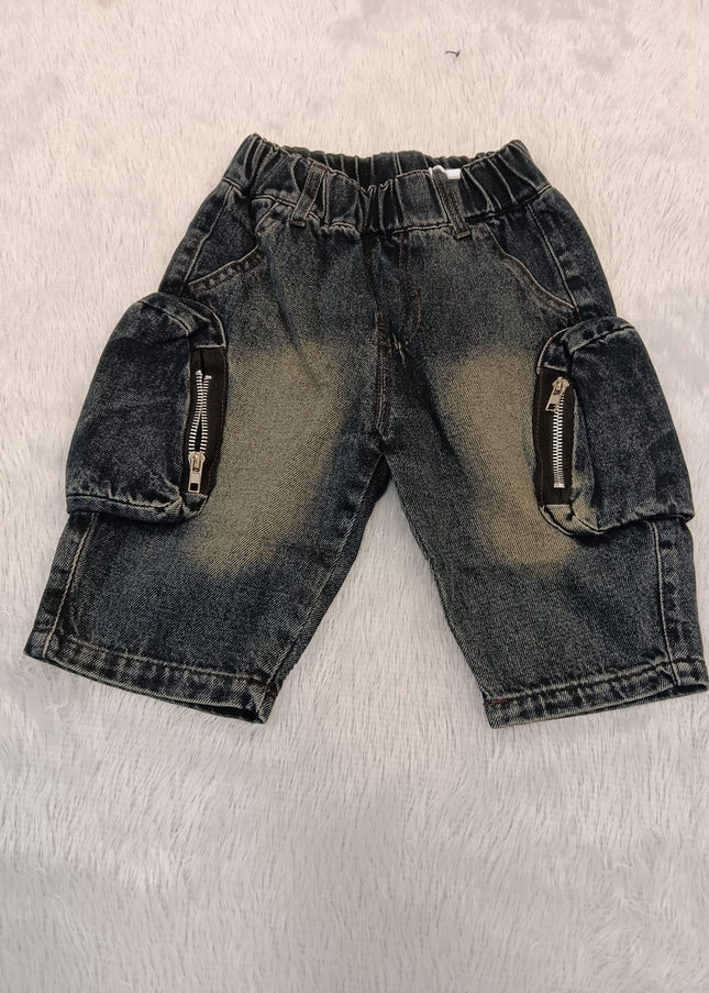 BOYS JEANS CODE-A304 Boys Black Denim Cargo Jeans with Zipper Pockets | Stylish Casual Jeans for Kids