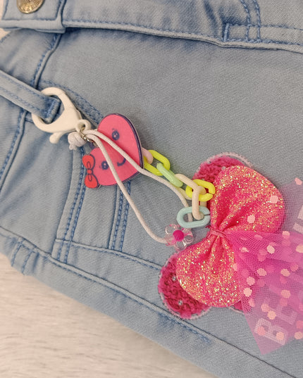 GIRLS SHORT CODE-A308 Girls' Heart Patch Embellished Denim Shorts with Decorative Charm