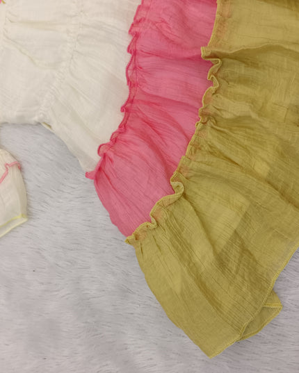 GIRLS FROCK CODE-A298 Girls Pink & Yellow Ruffle Dress with Floral Embroidery