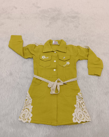 GIRLS MIDI CODE-A303 Girls’ Self Love Lace Detail Shirt Dress – Full Sleeve Cotton Dress