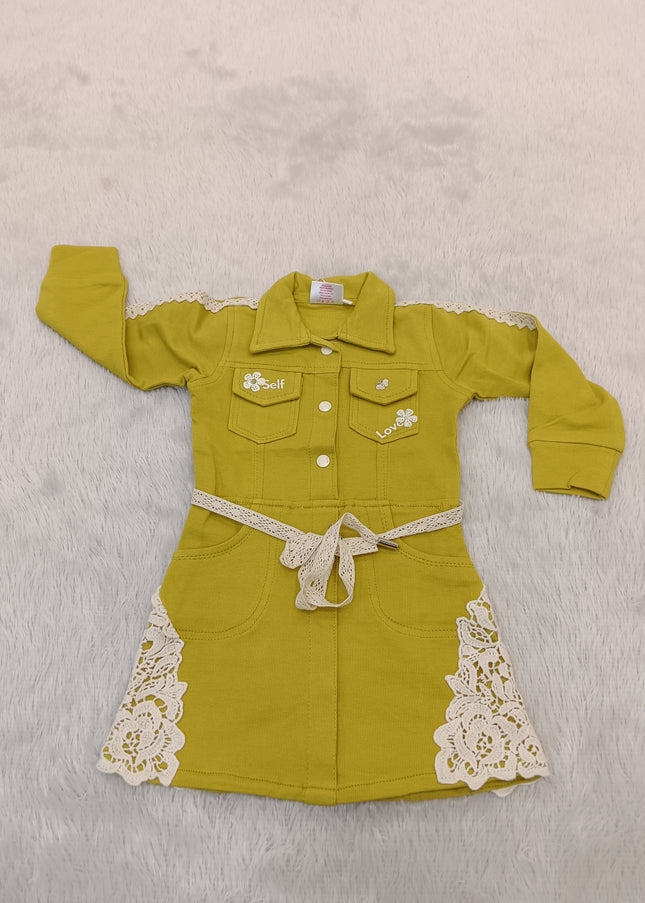 GIRLS MIDI CODE-A303 Girls’ Self Love Lace Detail Shirt Dress – Full Sleeve Cotton Dress
