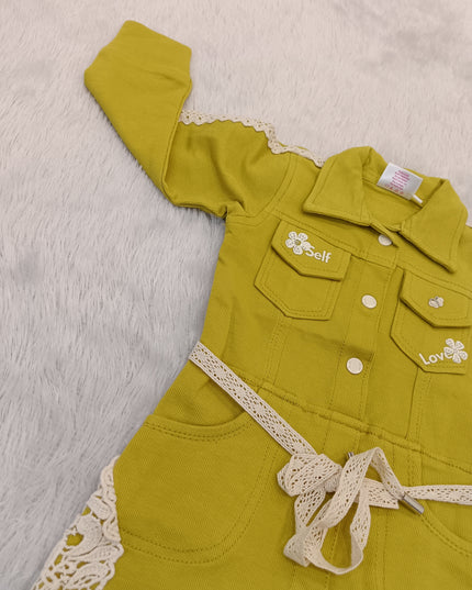 GIRLS MIDI CODE-A303 Girls’ Self Love Lace Detail Shirt Dress – Full Sleeve Cotton Dress