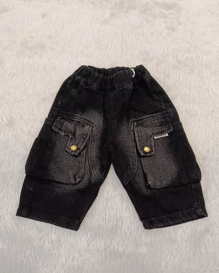 BOYS JEANS CODE-A305 Boys Black Denim Cargo Shorts | Stylish Casual Shorts for Kids