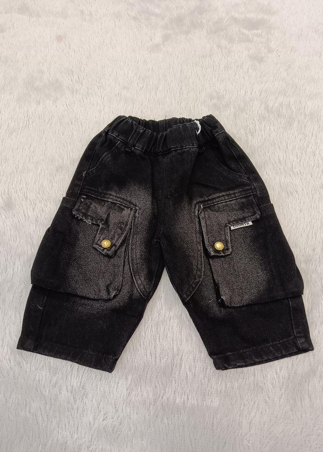 BOYS JEANS CODE-A305 Boys Black Denim Cargo Shorts | Stylish Casual Shorts for Kids