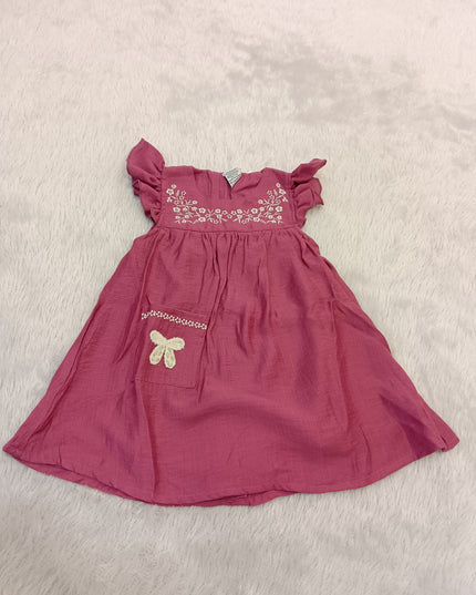 GIRLS FROCK CODE-A301 Girls Embroidered Floral Dress with Ruffle Sleeves | Stylish Party & Casual Dress