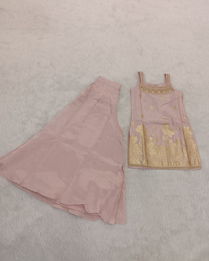 GIRLS PLAZO SET CODE-A302 Girls Pink Embroidered Kurta with Palazzo Set | Ethnic Festive Wear