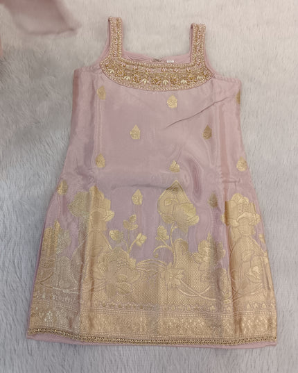 GIRLS PLAZO SET CODE-A302 Girls Pink Embroidered Kurta with Palazzo Set | Ethnic Festive Wear
