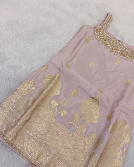 GIRLS PLAZO SET CODE-A302 Girls Pink Embroidered Kurta with Palazzo Set | Ethnic Festive Wear