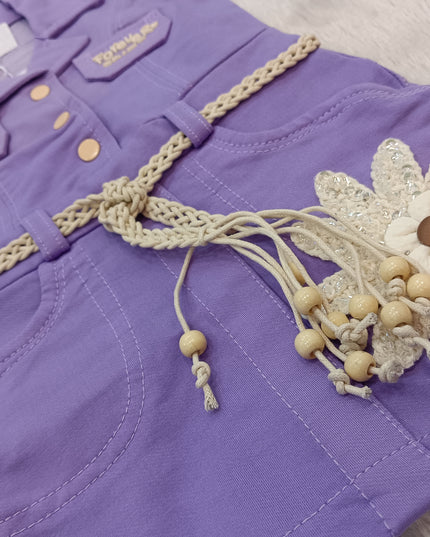 GIRLS MIDI CODE-A324 Girls Purple Embellished Shirt Style Dress with Belt | Stylish Party Wear Dress