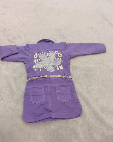 GIRLS MIDI CODE-A324 Girls Purple Embellished Shirt Style Dress with Belt | Stylish Party Wear Dress